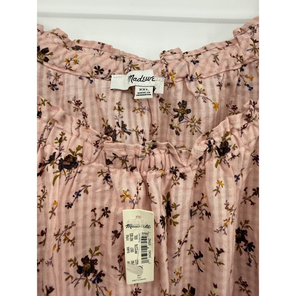 Madewell Shirt XXL Pink Floral Peplum Smocked Waist Long Sleeve Cotton NEW - Picture 2 of 8